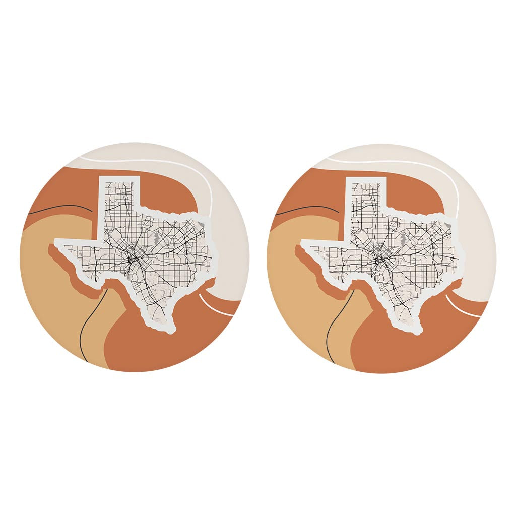 Vintage Groove Fluid Orange Map Texas Dallas| Absorbent Car Coasters | Set of 2 | Min 4