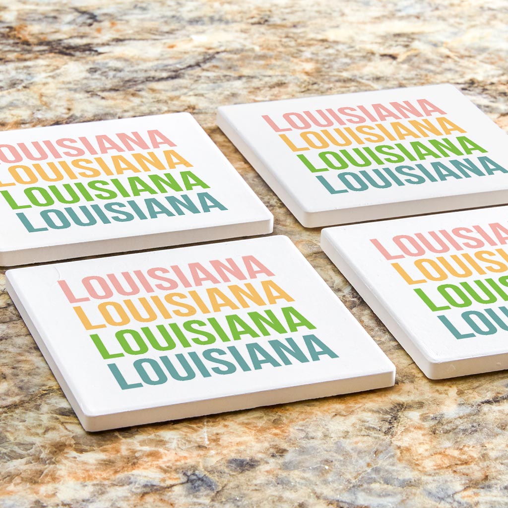 Boho Color Repeated State Name Louisiana| Absorbent Coasters | Set of 4 | Min 2