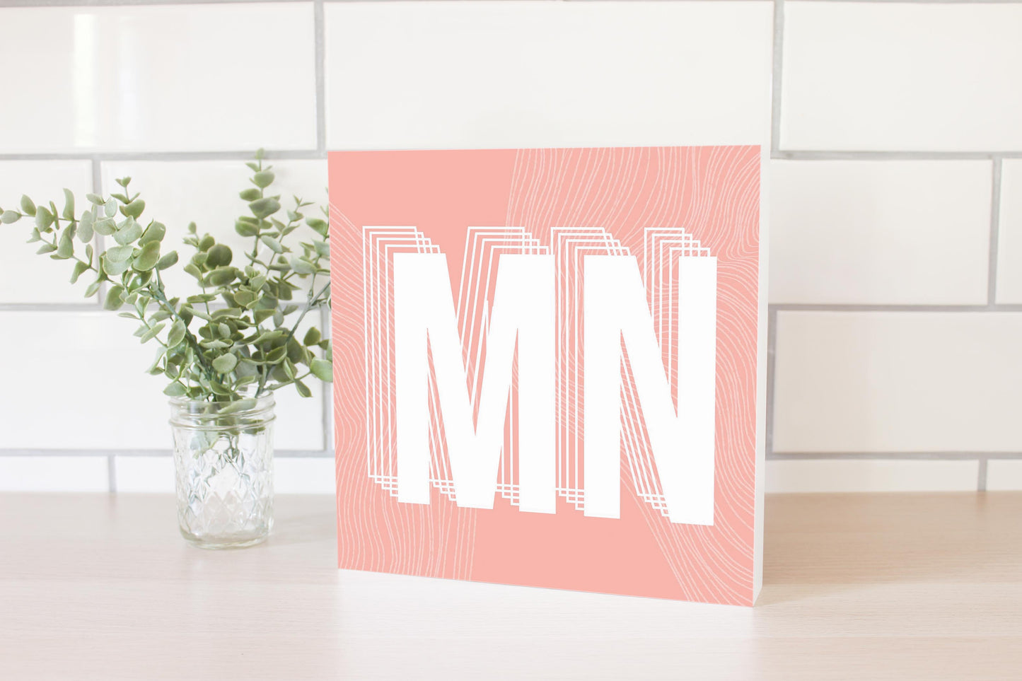 Boho Color Abbreviated On Pink Minnesota | Wood Block | Eaches | Min 2
