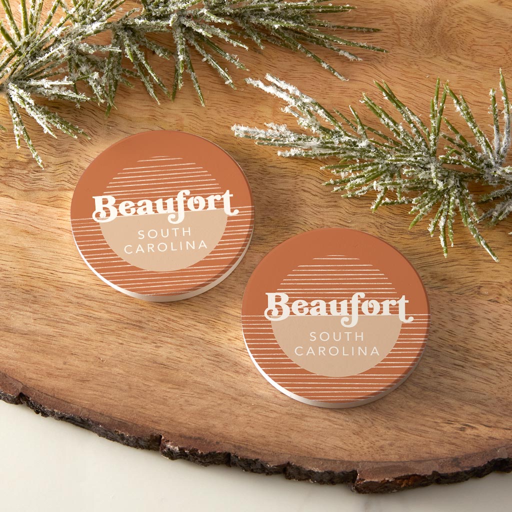 Vintage Groove Half Circle Lines South Carolina Beaufort| Absorbent Car Coasters | Set of 2 | Min 4