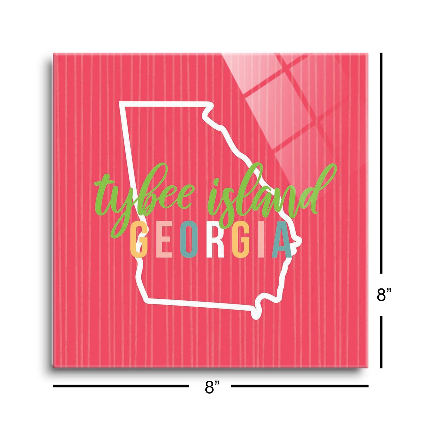 Boho Color State On Pink Georgia Tybee Island | Hi-Def Glass Art | Eaches | Min 2