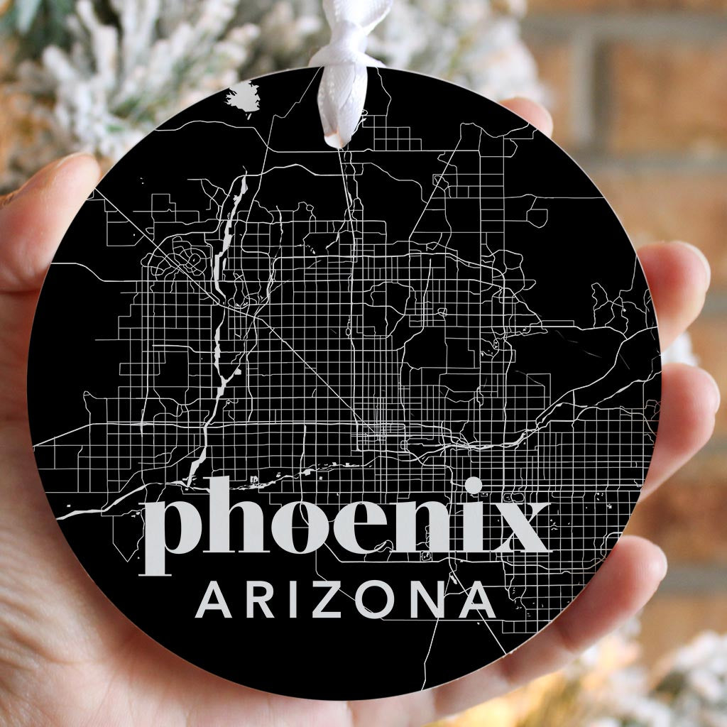 Black And White Black Map Arizona Phoenix| Wood Ornament | Eaches | Min 6