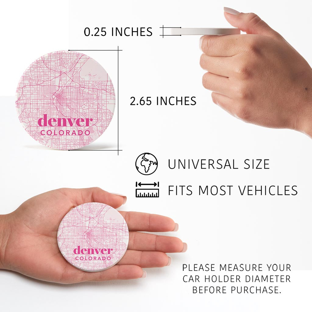 Bright Modern Pink Map Colorado Denver| Absorbent Car Coasters | Set of 2 | Min 4