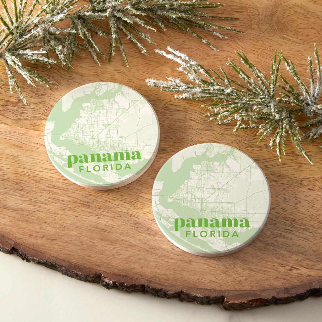 Bright Modern Green Map Florida Panama | Absorbent Car Coasters | Set of 2 | Min 4