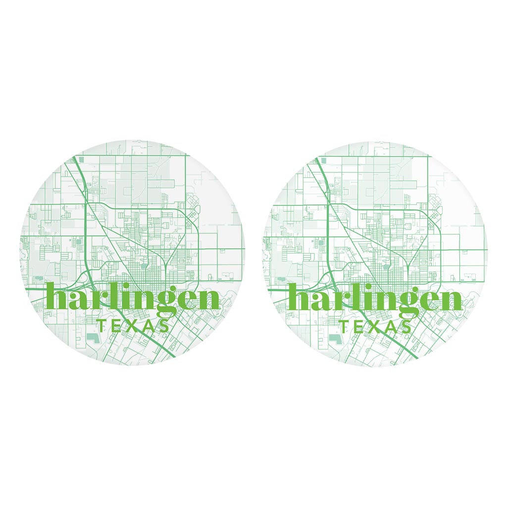 Bright Modern Green Map Texas Harlingen | Absorbent Car Coasters | Set of 2 | Min 4