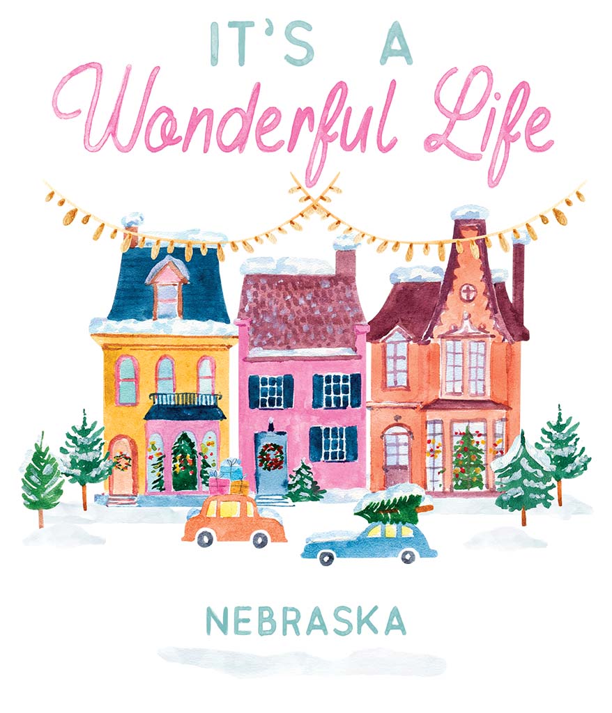 Gildan Sweatshirt White-Bella Canvas It's A Wonderful Life Nebraska -5