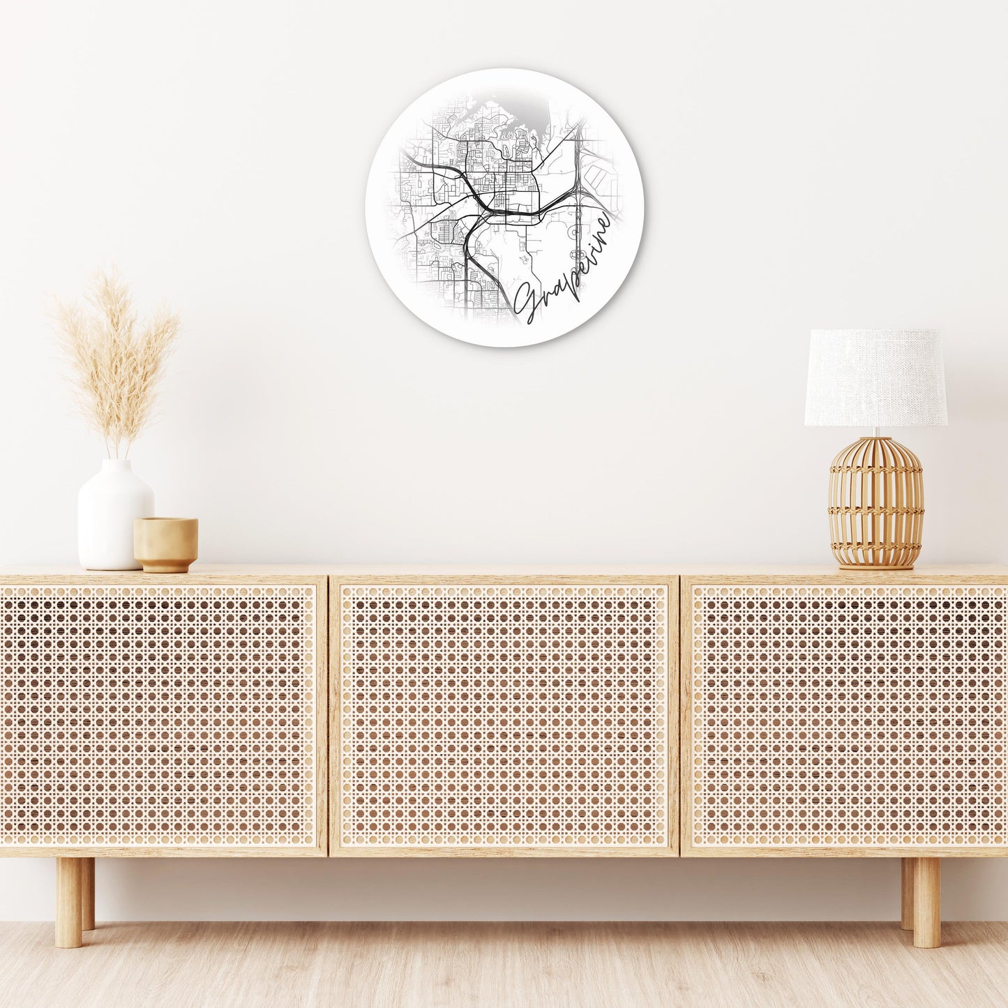Minimalistic B&W Texas Grapevine Circle Map | Wood Sign | Eaches | Min 1