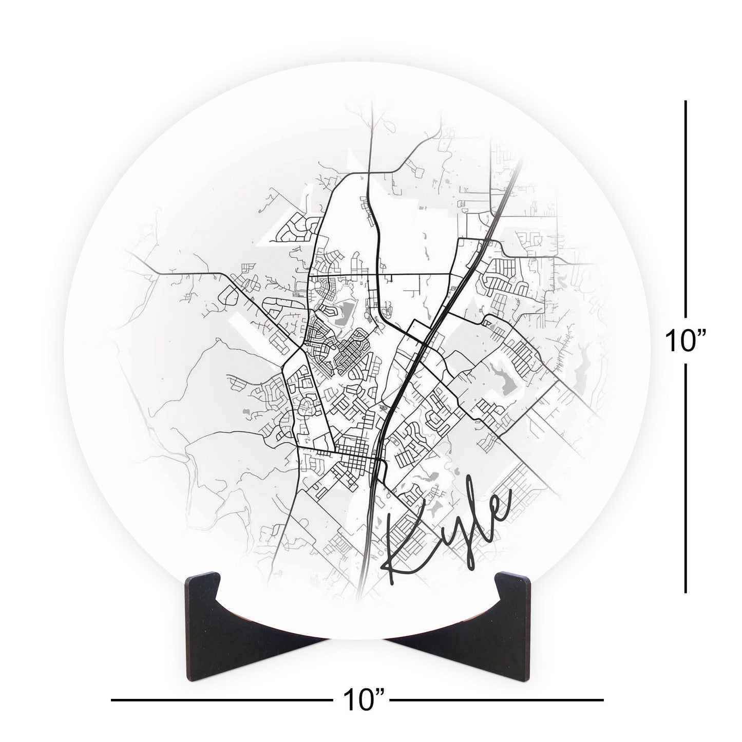 Minimalistic B&W Texas Kyle Circle Map | Wood Sign | Eaches | Min 1