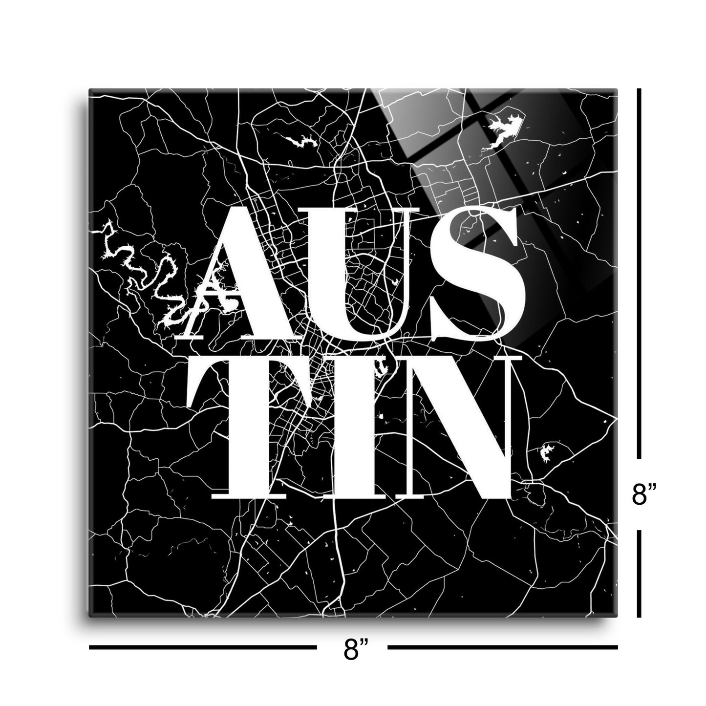 Modern Black Austin Map | Hi-Def Glass Art | Eaches | Min 2