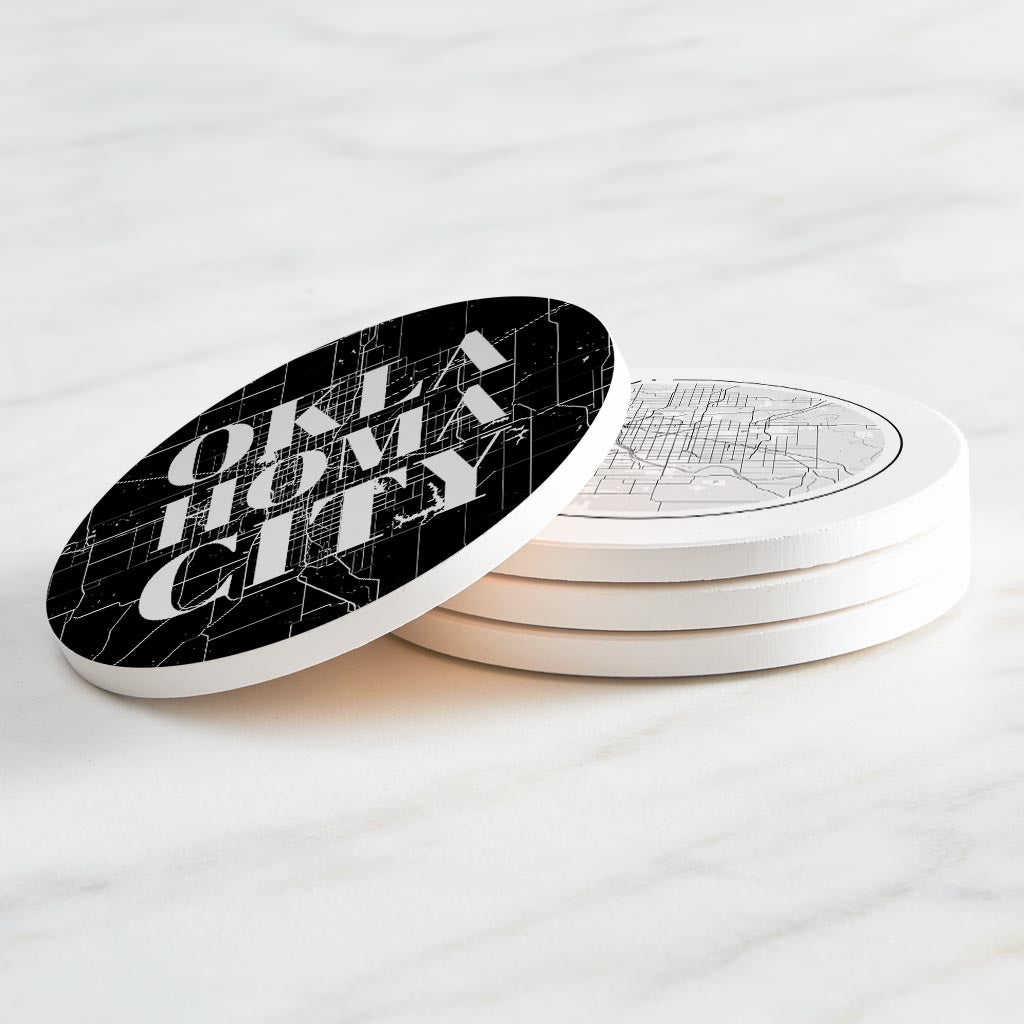 Modern Black White Oklahoma Set | Absorbent Coasters | Set of 4 | Min 2