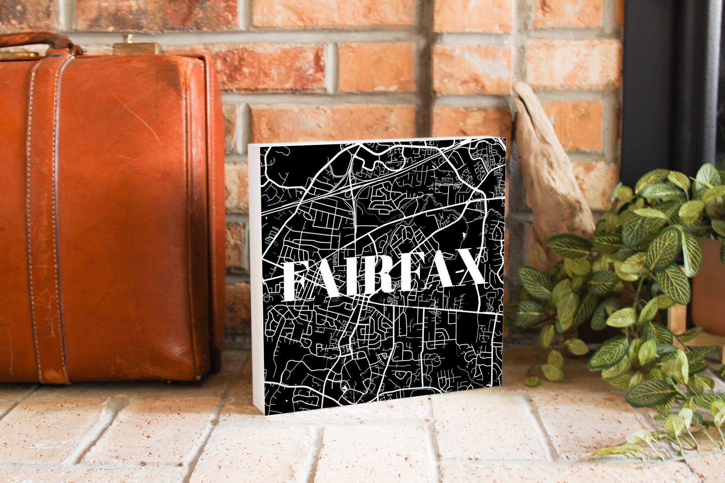 Minimalistic B&W Virginia Fairfax Map | Wood Block | Eaches | Min 2