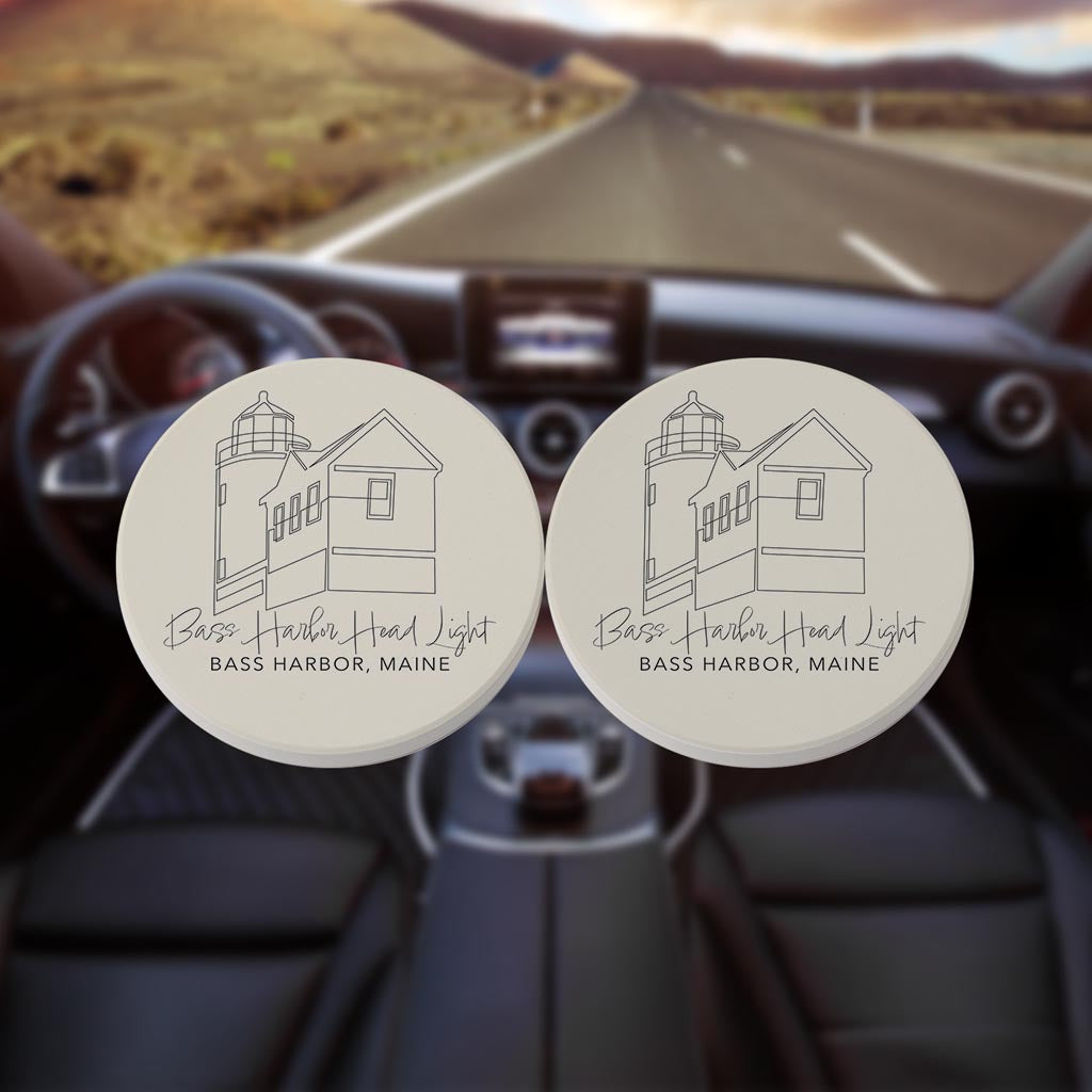 Bass Harbor Head Light | Absorbent Car Coasters | Set of 2 | Min 4
