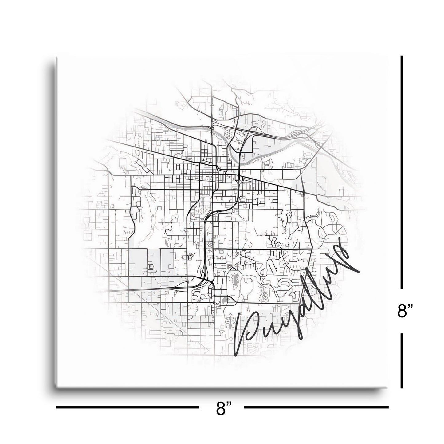 Minimalistic B&W Washington Puyallup Circle Map | Hi-Def Glass Art | Eaches | Min 2