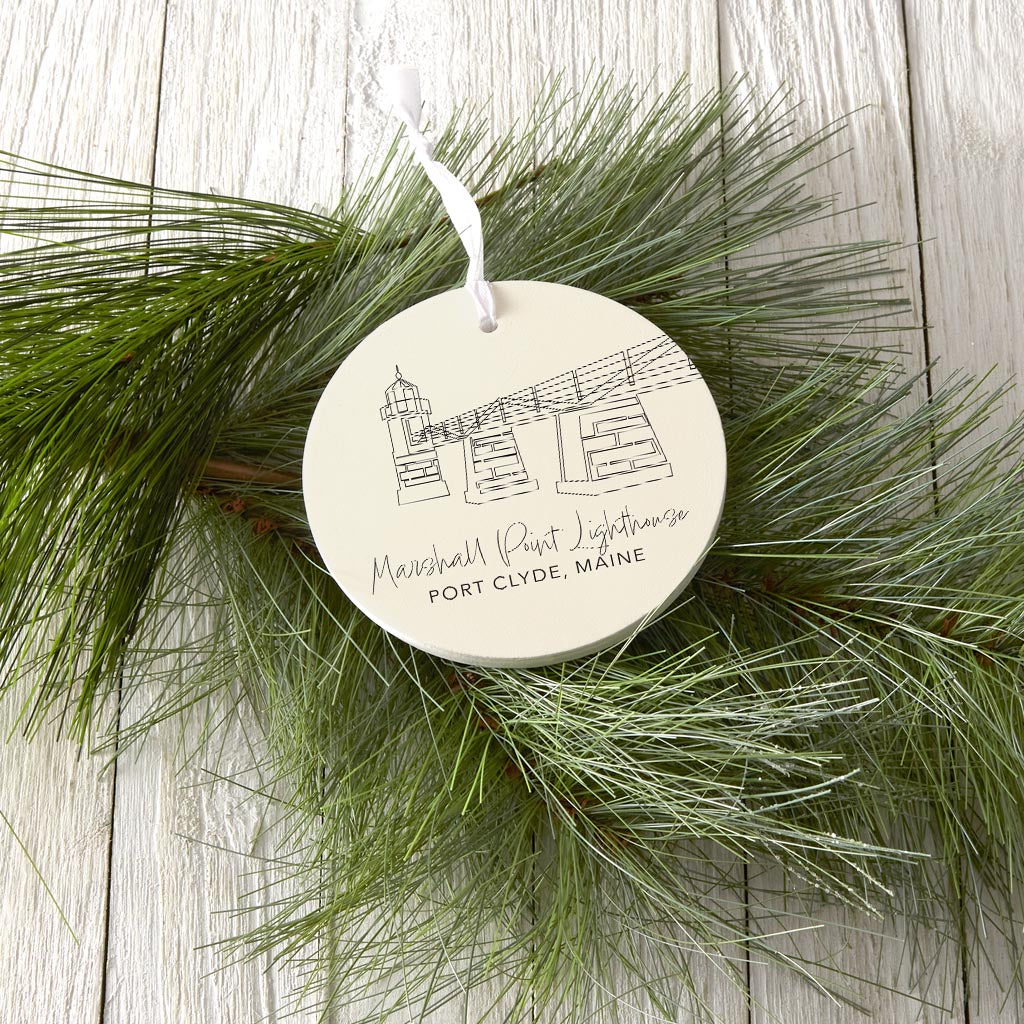 Cream Marshall Point Lighthouse| Wood Ornament | Eaches | Min 6
