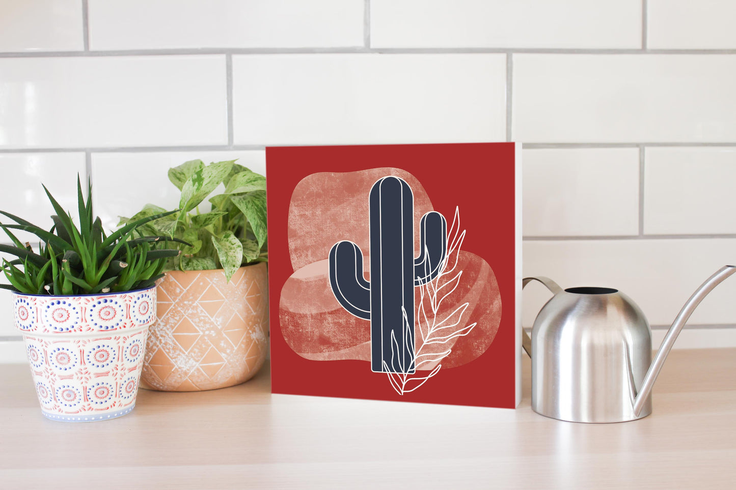 Modern Minimalist Texas Colors Cactus | Wood Block | Eaches | Min 2