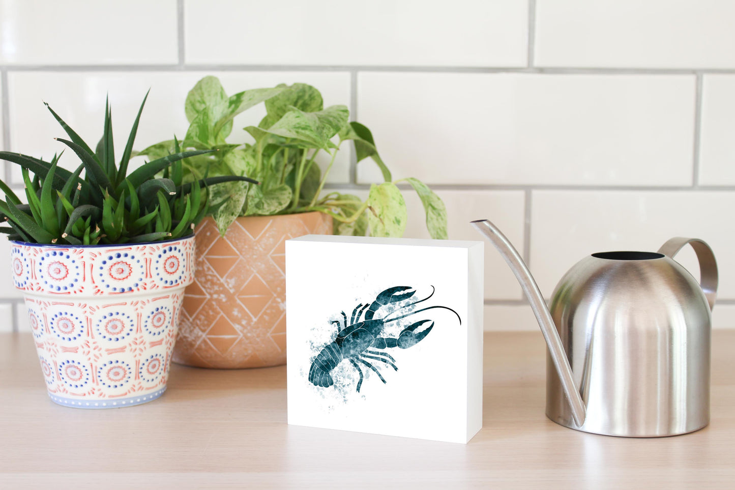 Blue White Water Color Crawfish | Wood Block | Eaches | Min 4