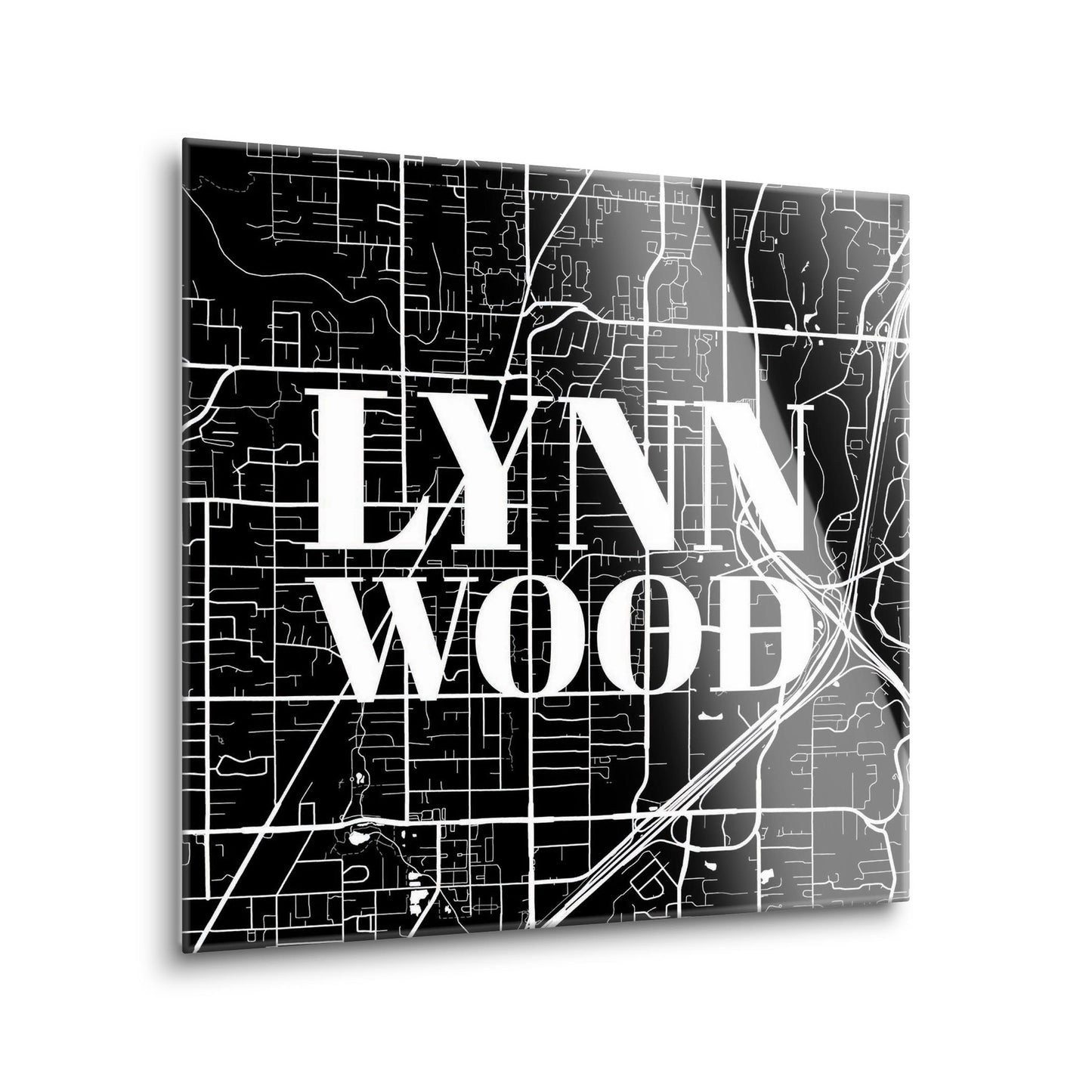 Minimalistic B&W Washington Lynnwood Map | Hi-Def Glass Art | Eaches | Min 1