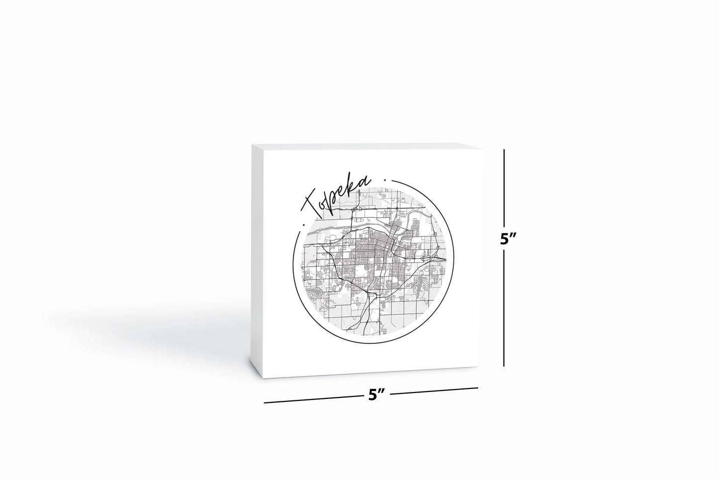 Minimalist B&W Kansas Topeka Circle Map | Wood Block | Eaches | Min 4