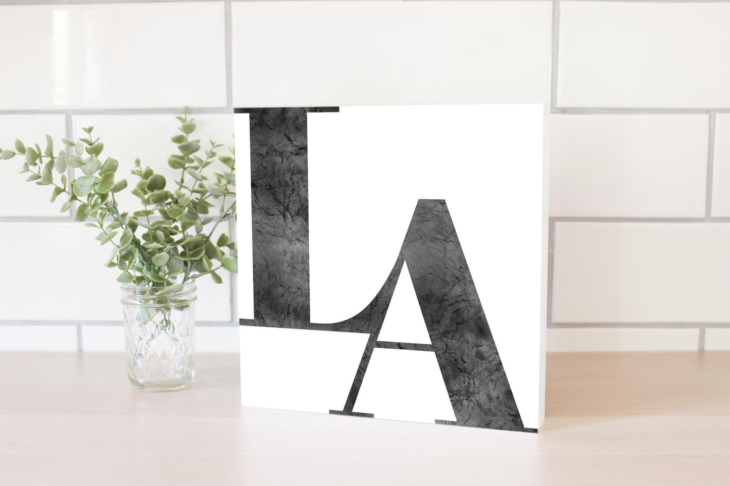 Modern White Louisiana Initials | Wood Block | Eaches | Min 2