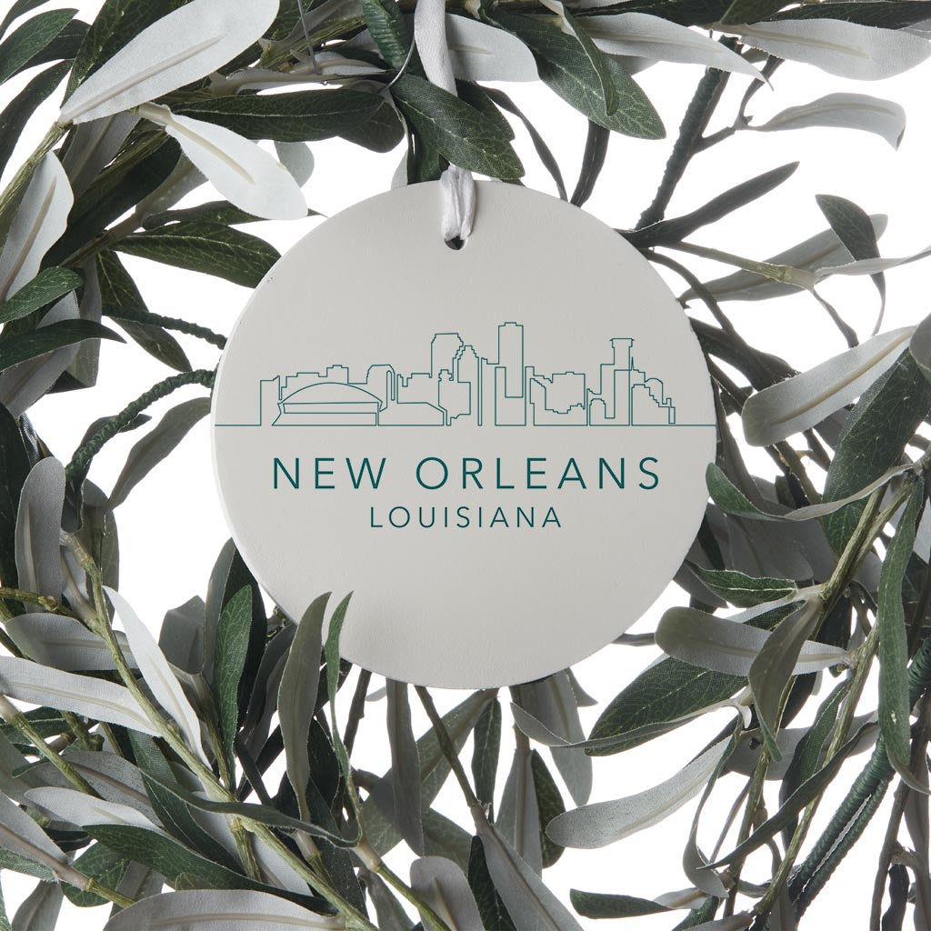Blue White New Orleans Skyline | Wood Ornament | Eaches | Min 6