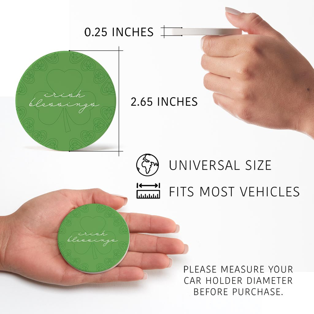 Light Green Shamrock Irish Blessings| Absorbent Car Coasters | Set of 2 | Min 4