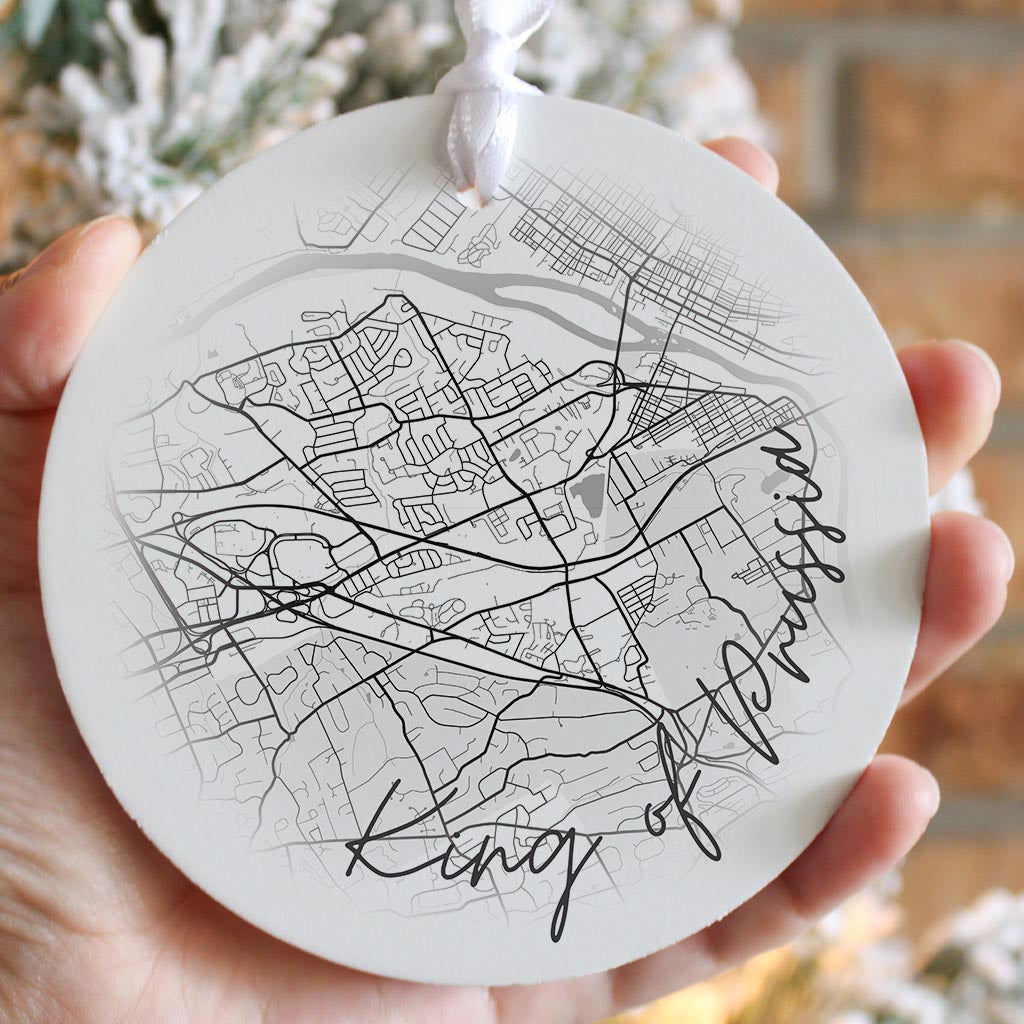 Minimalistic B&W Pennsylvania King Of Prussia Circle Map | Wood Ornament | Eaches | Min 6