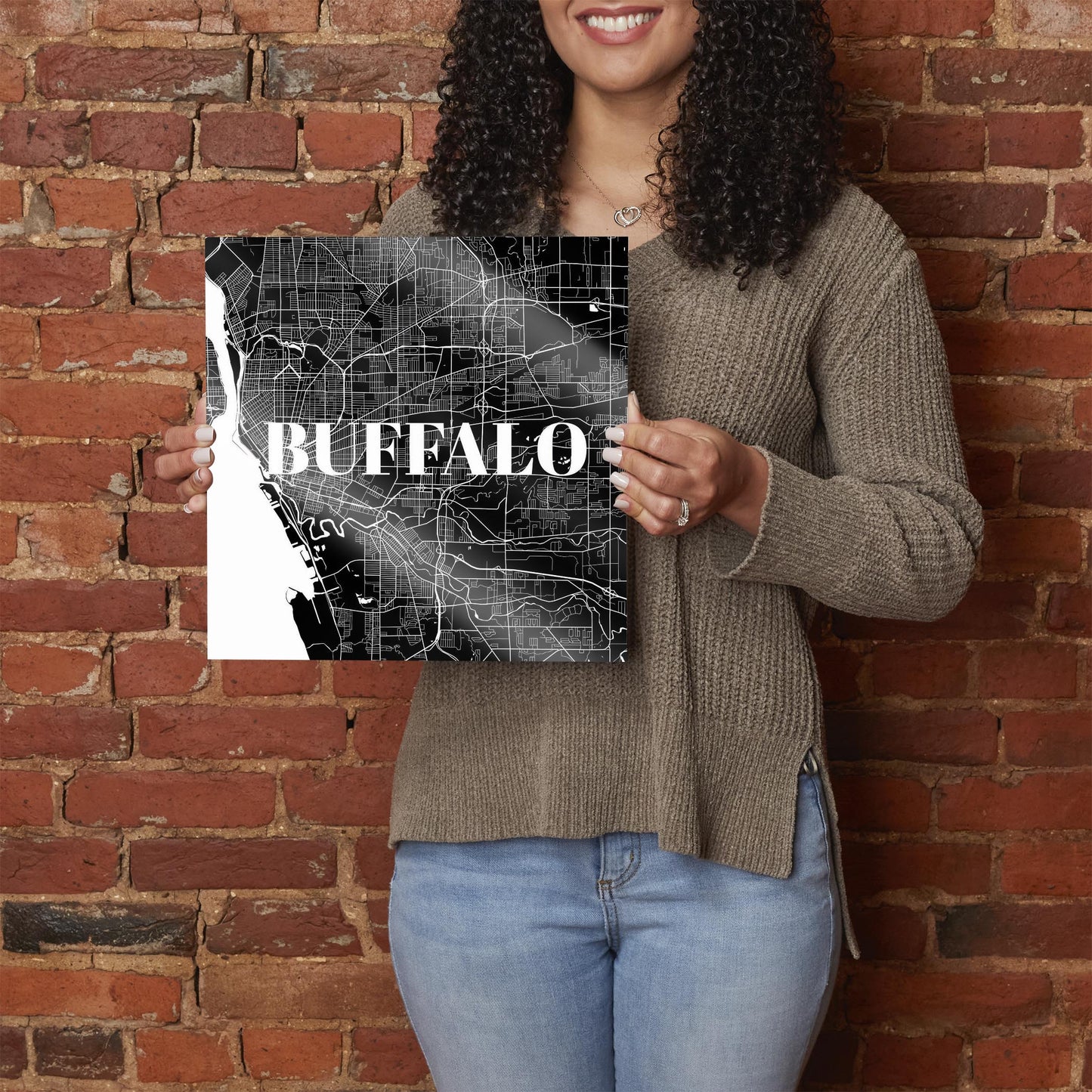 Minimalistic B&W New York Buffalo Map | Hi-Def Glass Art | Eaches | Min 1