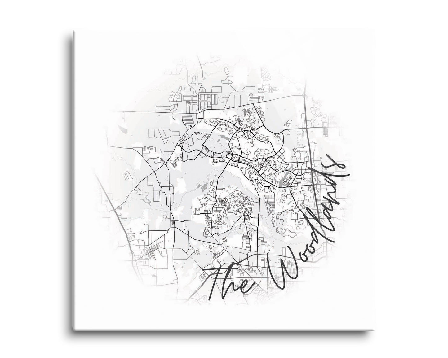 Minimalistic B&W Texas The Woodlands Circle Map | Hi-Def Glass Art | Eaches | Min 2