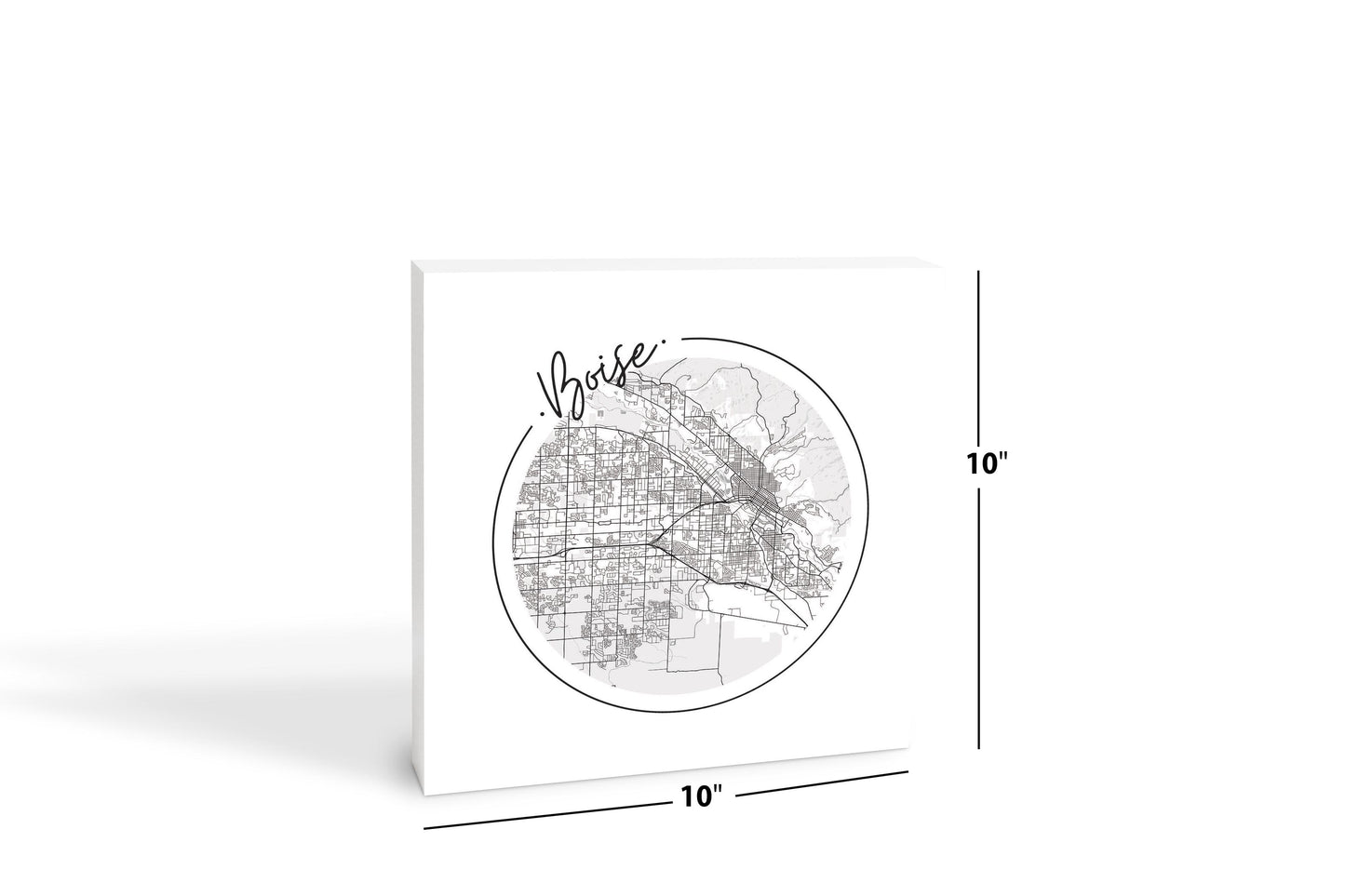 Minimalist B&W Idaho Boise Circle Map | Wood Block | Eaches | Min 2