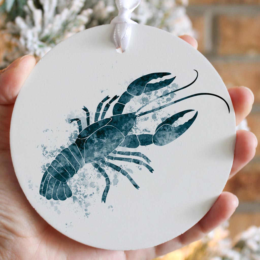 Blue White Water Color Crawfish| Wood Ornament | Eaches | Min 6