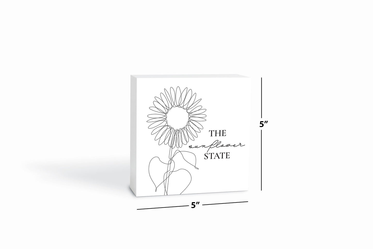 Minimalist B&W Kansas Sunflower Line Drawing | Wood Block | Eaches | Min 4