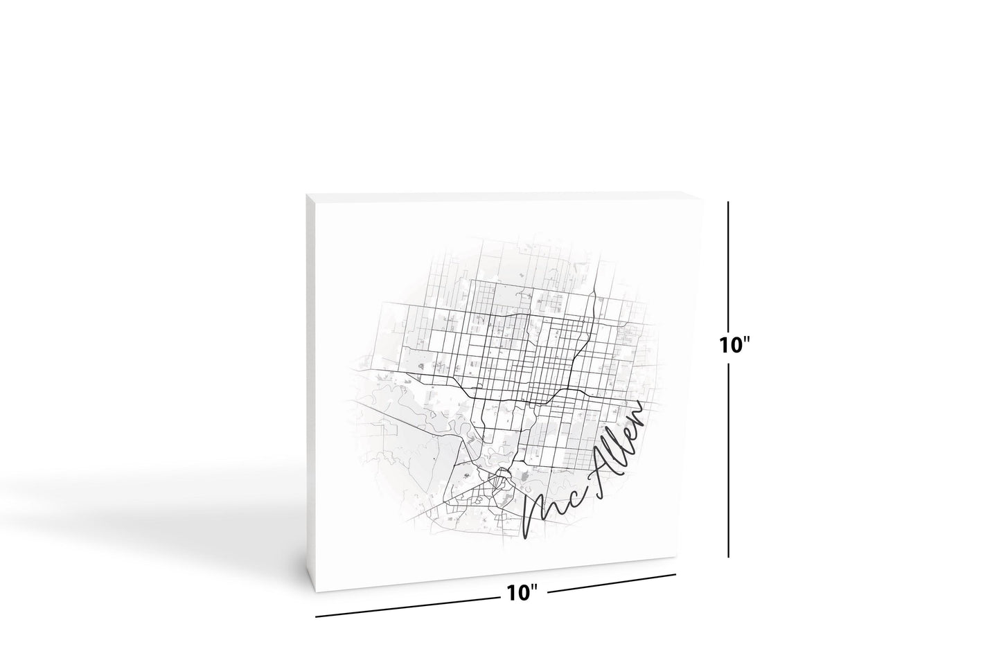 Minimalistic B&W Texas Mcallen Circle Map | Wood Block | Eaches | Min 2