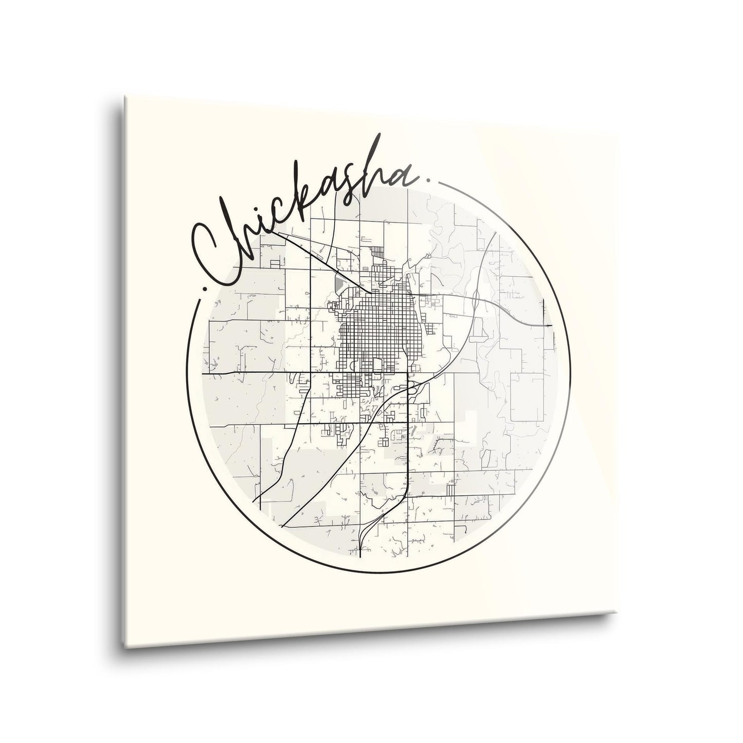 Modern Minimalist Oklahoma Chickasha Map| Hi-Def Glass Art | Eaches | Min 1