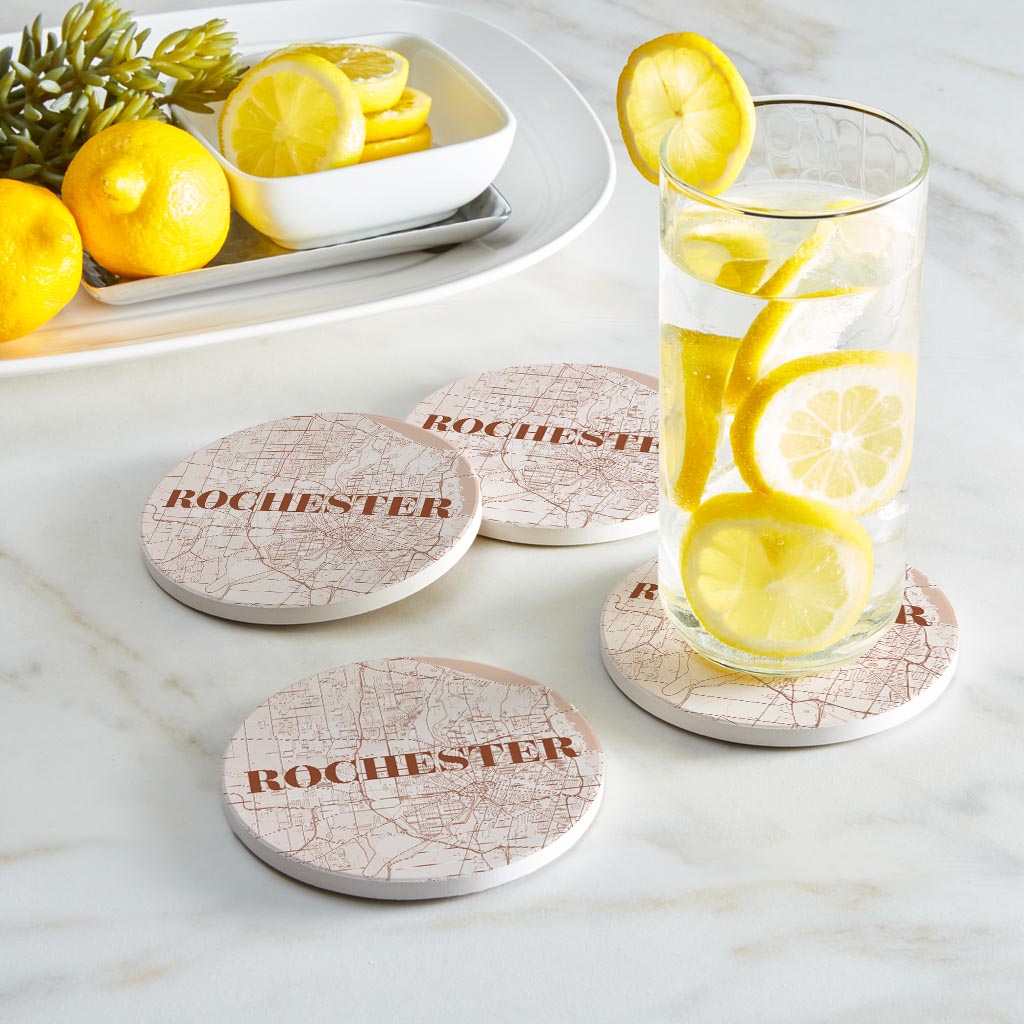 Modern Minimalist New York Rochester Map | Absorbent Coasters | Set of 4 | Min 2