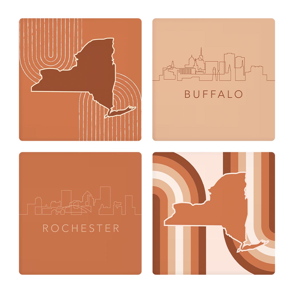 Modern Minimalist New York State Shapes Skylines | Absorbent Coasters | Set of 4 | Min 2