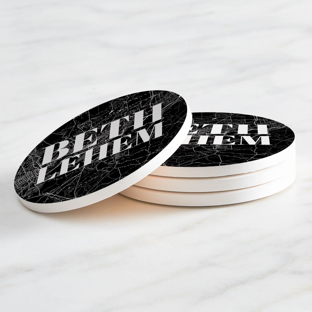 Minimalistic B&W Pennsylvania Bethlehem Map | Absorbent Coasters | Set of 4 | Min 2