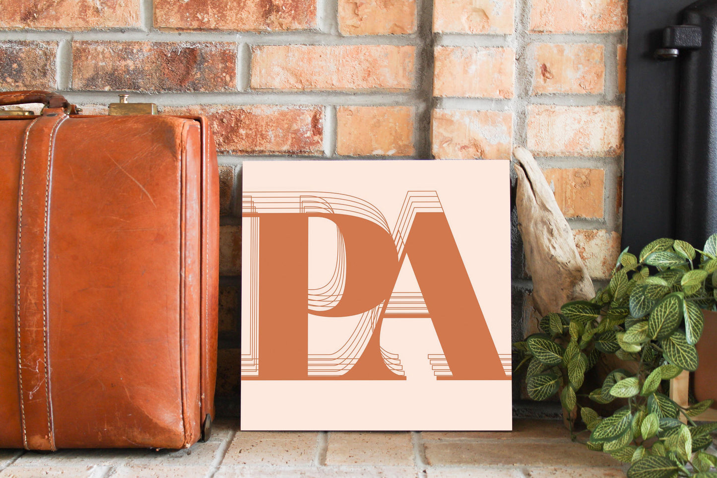 Modern Minimalist Pennsylvania Pa Initials Dark | Wood Sign | Eaches | Min 2