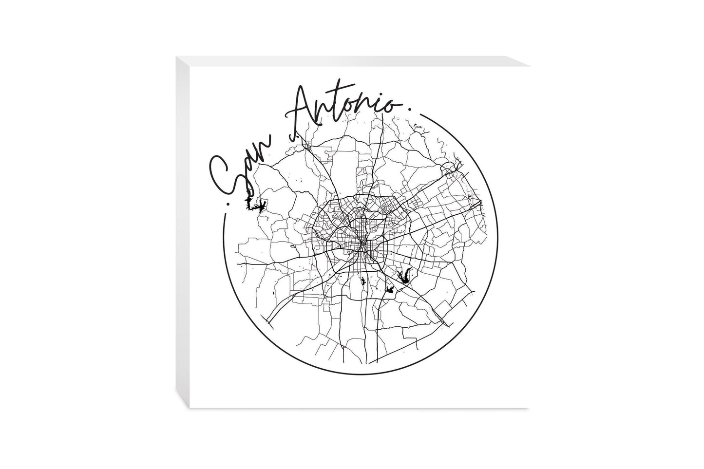 Modern San Antonio Round Map | Wood Block | Eaches | Min 2