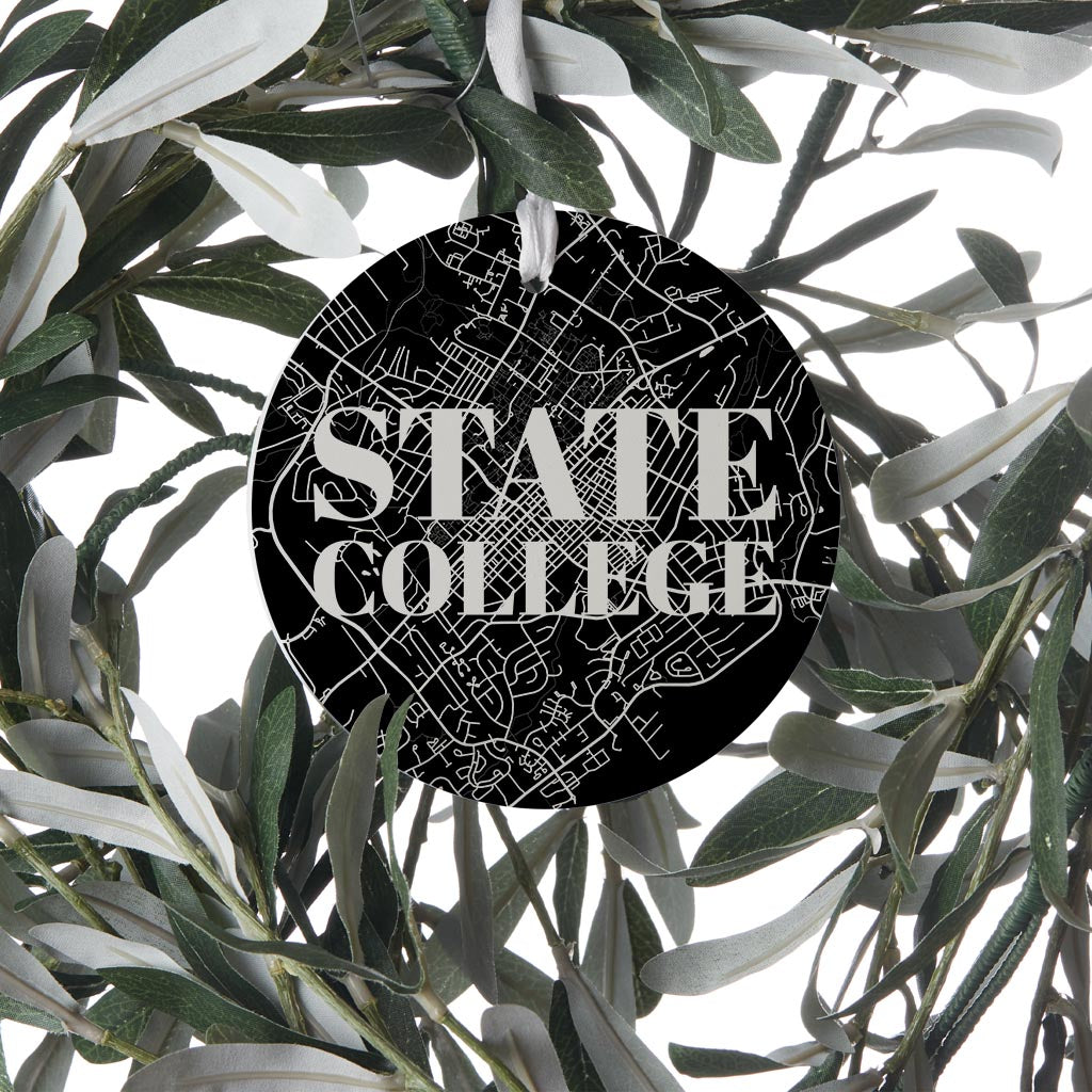 Minimalistic B&W Pennsylvania State College Map | Wood Ornament | Eaches | Min 6
