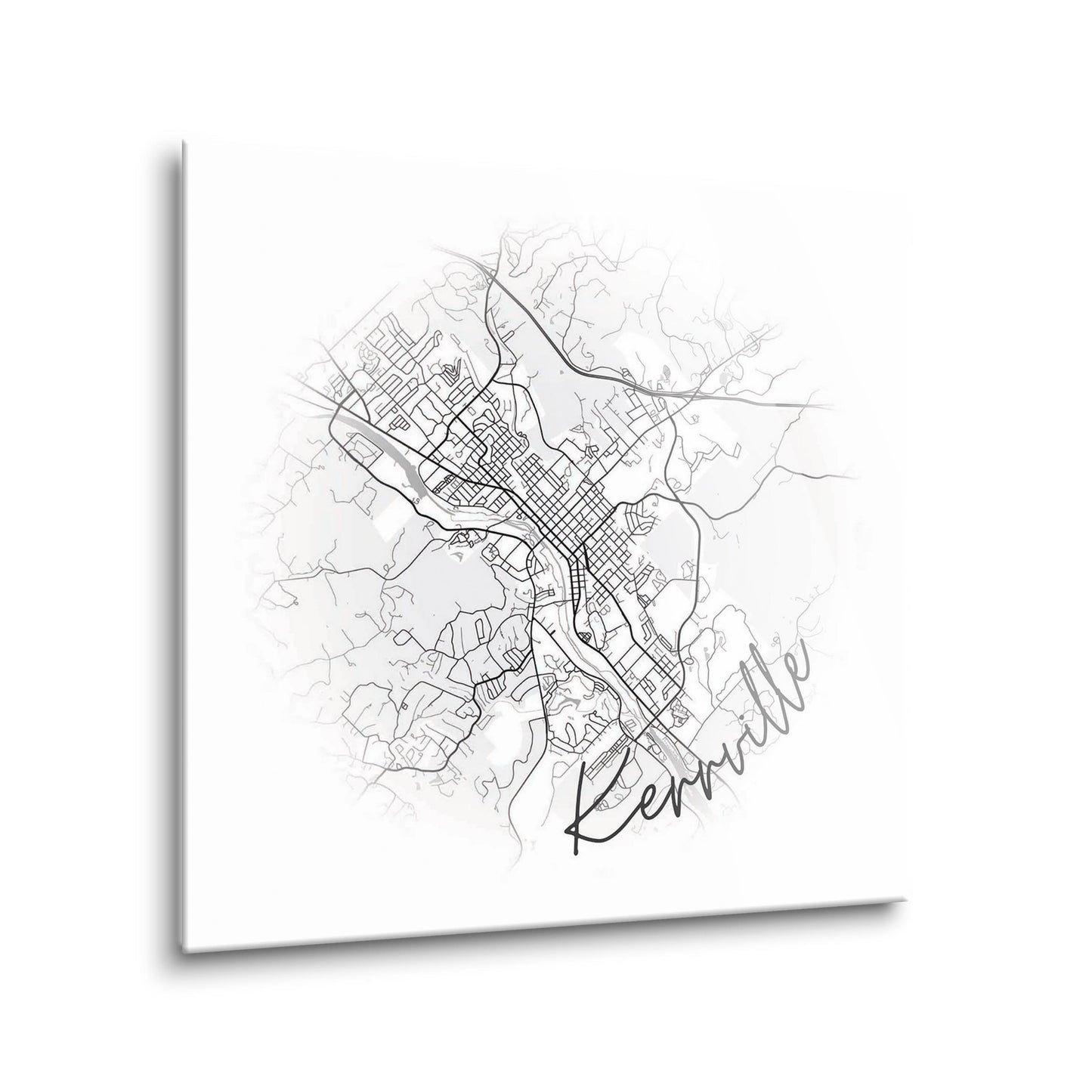 Minimalistic B&W Texas Kerrville Circle Map | Hi-Def Glass Art | Eaches | Min 2