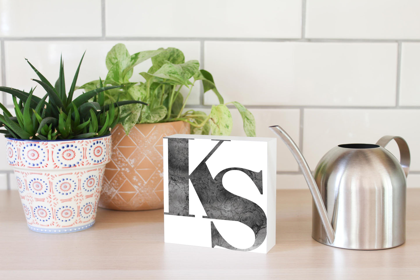 Minimalist B&W Kansas White Initials | Wood Block | Eaches | Min 4
