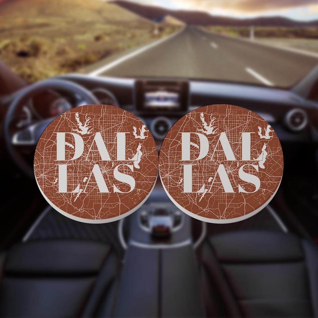 Modern Minimalist Dallas Texas Map | Absorbent Car Coasters | Set of 2 | Min 4