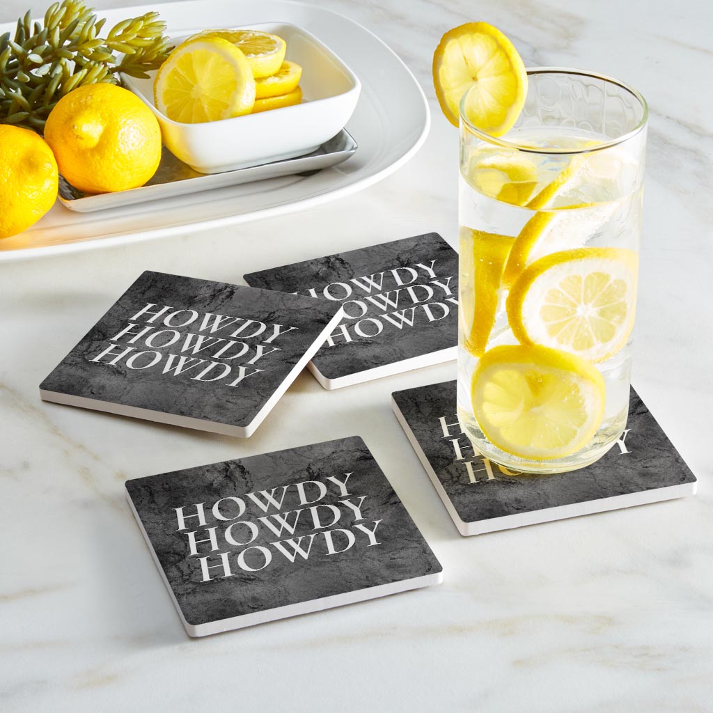 Minimalistic B&W Texas Textured Howdy | Absorbent Coasters | Set of 4 | Min 2