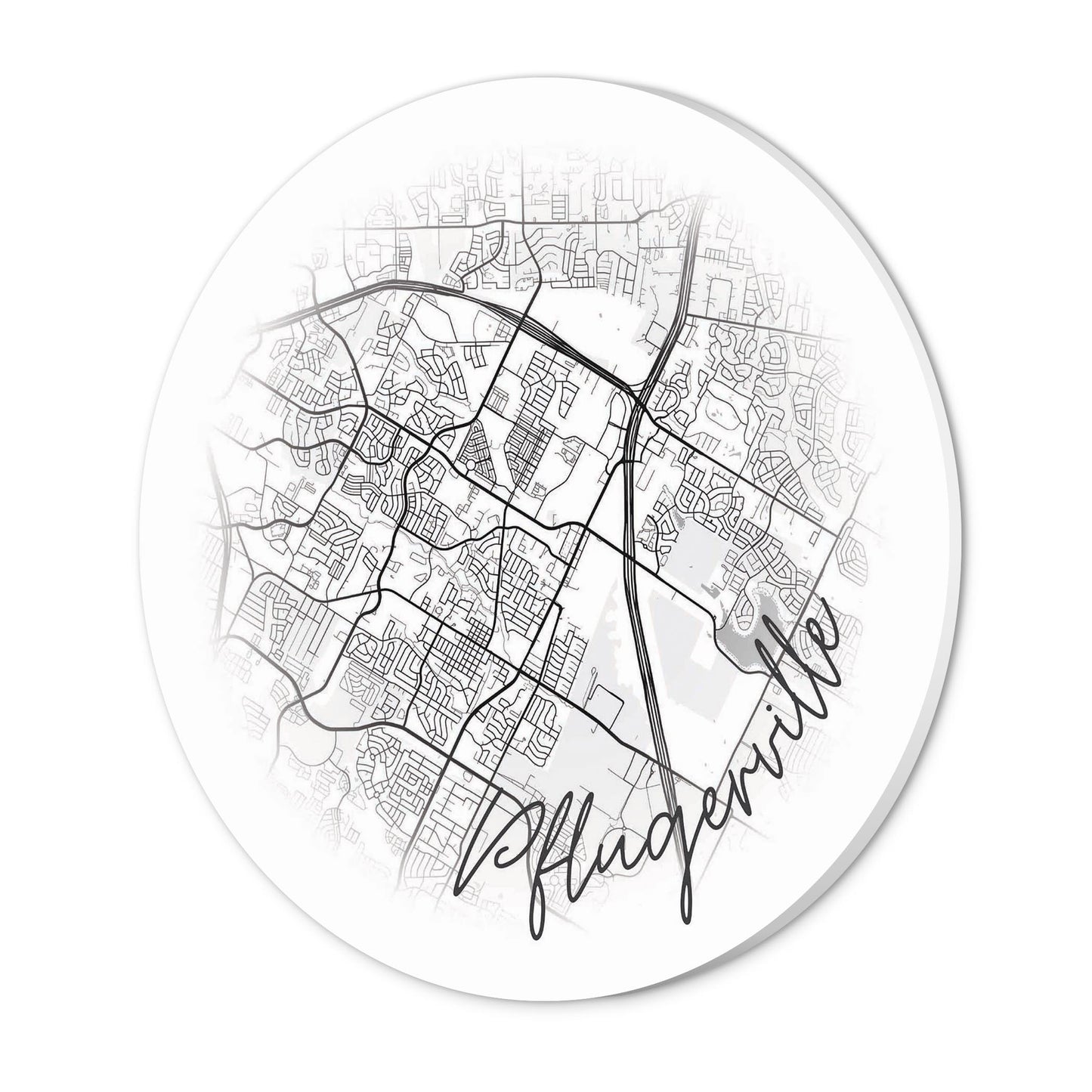 Minimalistic B&W Texas Pflugerville Circle Map | Wood Sign | Eaches | Min 1