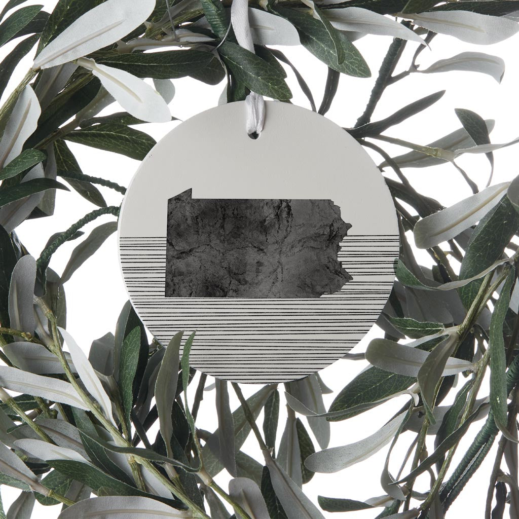 Minimalistic B&W Pennsylvania Shape Straight Lines| Wood Ornament | Eaches | Min 6