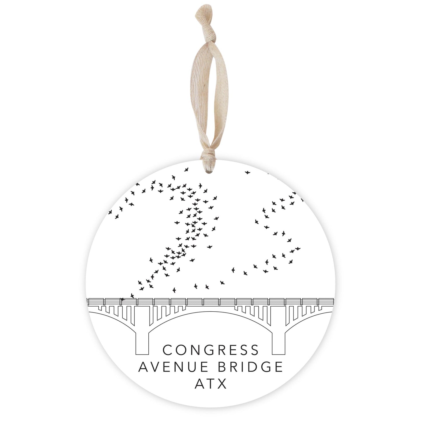 Minimalist B&W Texas Austin Congress Avenue Bridge | Wood Ornament | Eaches | Min 1