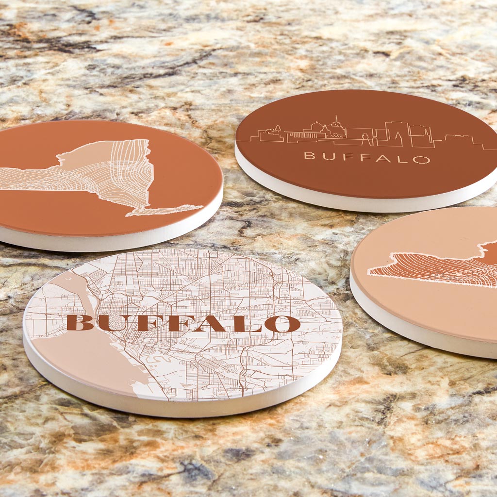 Modern Minimalist New York Buffalo State| Absorbent Coasters | Set of 4 | Min 2