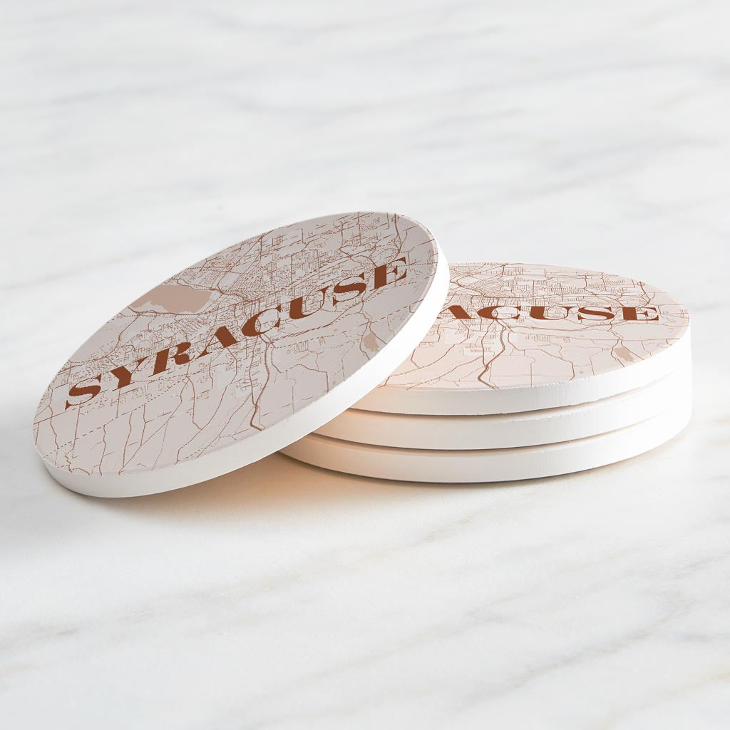 Modern Minimalist New York Syracuse Map | Absorbent Coasters | Set of 4 | Min 2