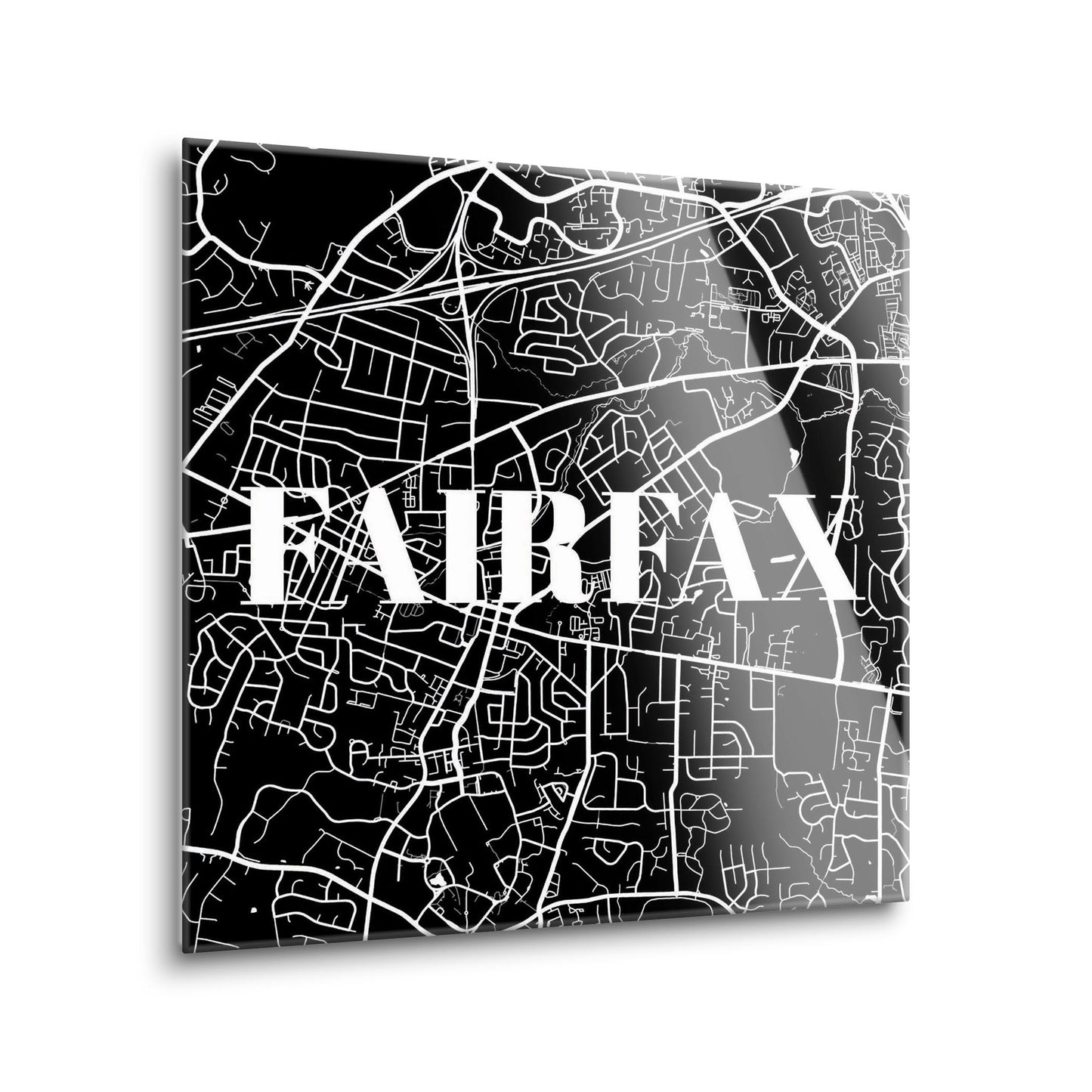 Minimalistic B&W Virginia Fairfax Map | Hi-Def Glass Art | Eaches | Min 1