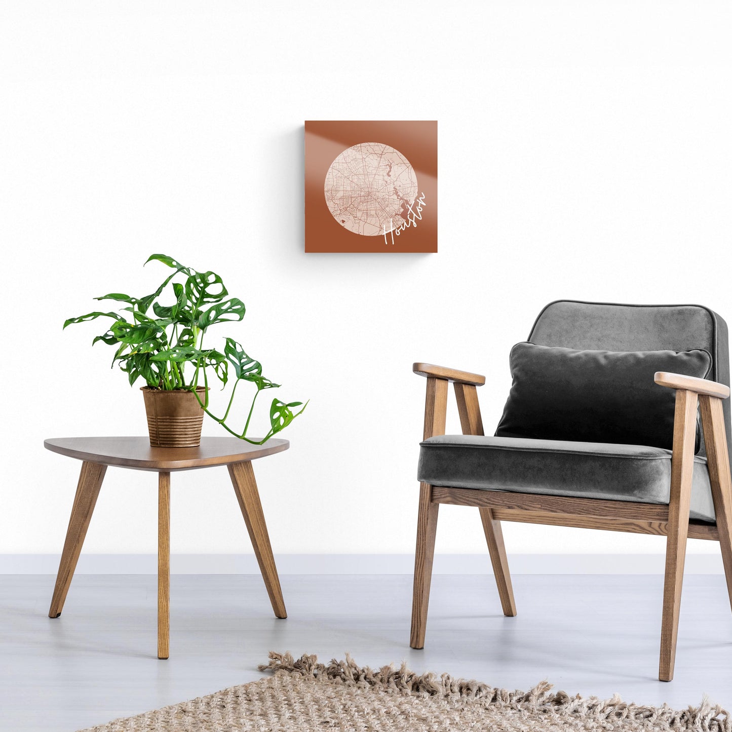 Modern Minimalist Houston Texas Map | Hi-Def Glass Art | Eaches | Min 1